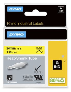 Dymo Rhino Heat Shrink Tubes - Schwarz auf Gelb - Roll (0,9 cm x 1,5 m) von LumaTech