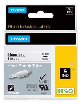 Dymo Rhino Heat Shrink Tubes - Schwarz auf Weiß - Rolle (2,4 cm x 1,5 m) von LumaTech