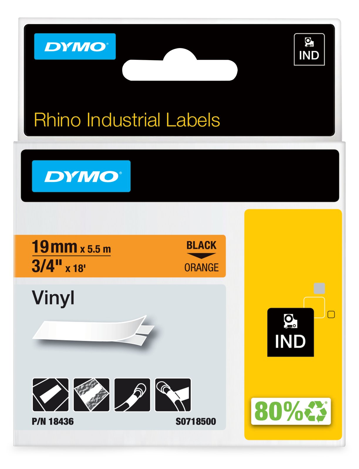Dymo RhinoPRO - Vinyl - permanenter Klebstoff - orange - Roll (1.9 cm x 5.5 m)
