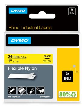 Dymo RhinoPRO Flexible Nylon - Nylon - Schwarz auf Gelb - Roll (2.4 cm x 3.5 m) von LumaTech