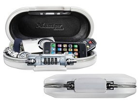 MasterLock Kleine Safe Space-Dokumentenkassette mit Zahlenschloss und Kabel - Tragbarer Safe - Metallisch - Weiß - 0,7 l