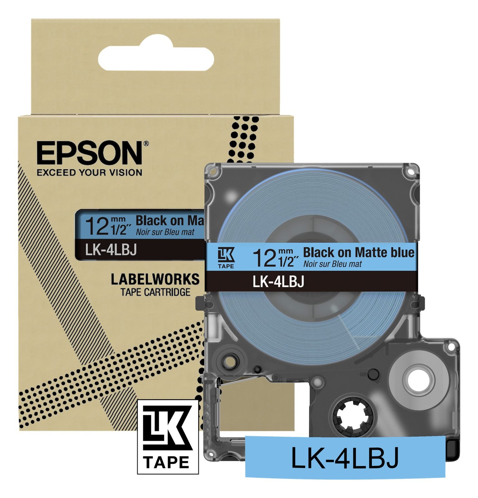 Epson LabelWorks LK-4LBJ - Schwarz auf Mattblau - Rolle (1,2 cm x 8 m)