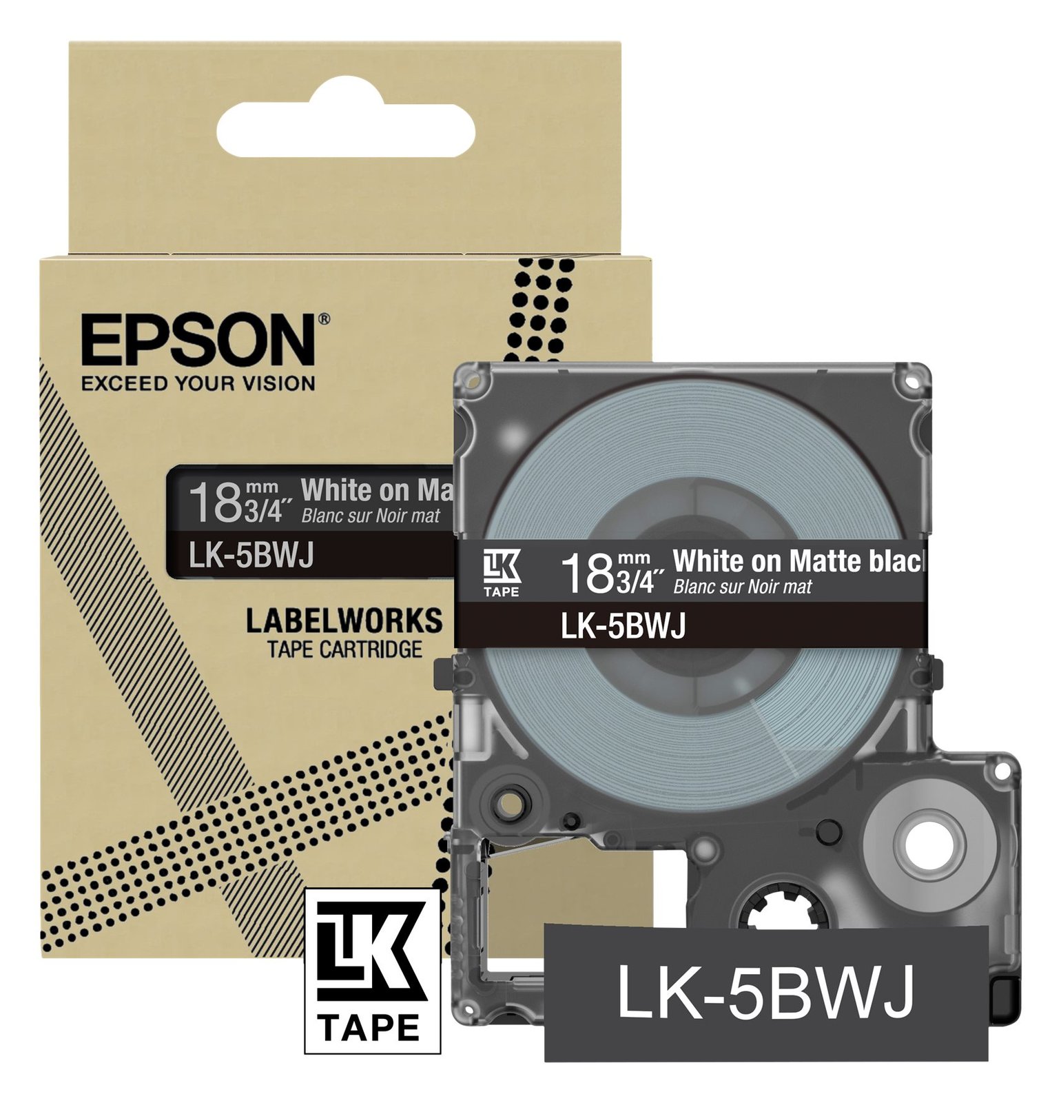 Epson LabelWorks LK-5BWJ - Weiß auf Mattschwarz - Rolle (1,8 cm x 8 m)