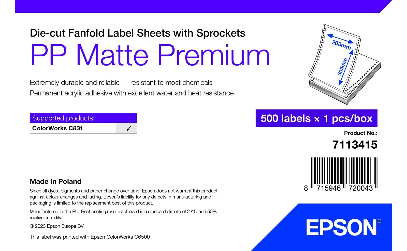 Epson Premium - Polypropylen (PP) - matt - permanenter Acrylklebstoff, Ansicht 2