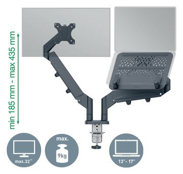 Esselte Leitz Ergo - Befestigungskit - für 2 LCD-Displays/LCD-Display/Notebook - Dunkelgrau - 43.2-81.3 cm (17-32) von LumaTech