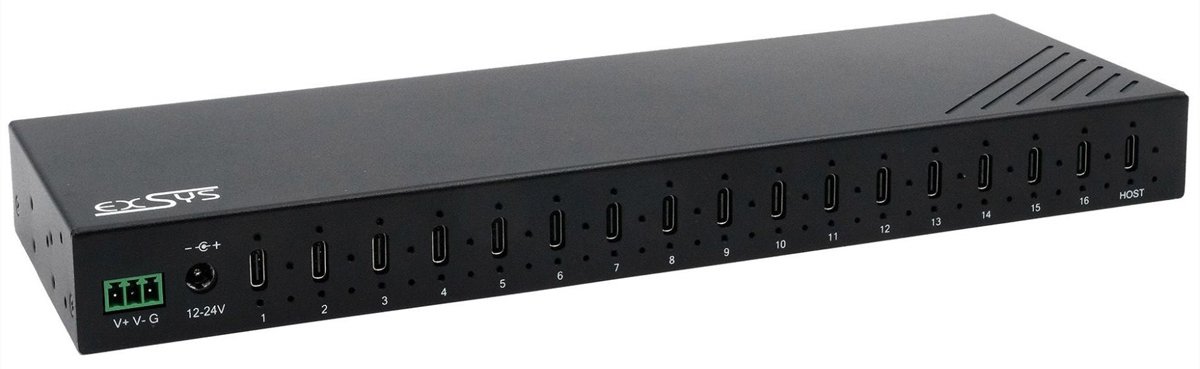 Exsys EX-12276HMS 16-Port USB 3.2 Gen 2 HUB 16 x USB-C Anschlüsse 120W - EXSYS EX-12276HMS 16-Port USB 3.2 Gen 2 Metall