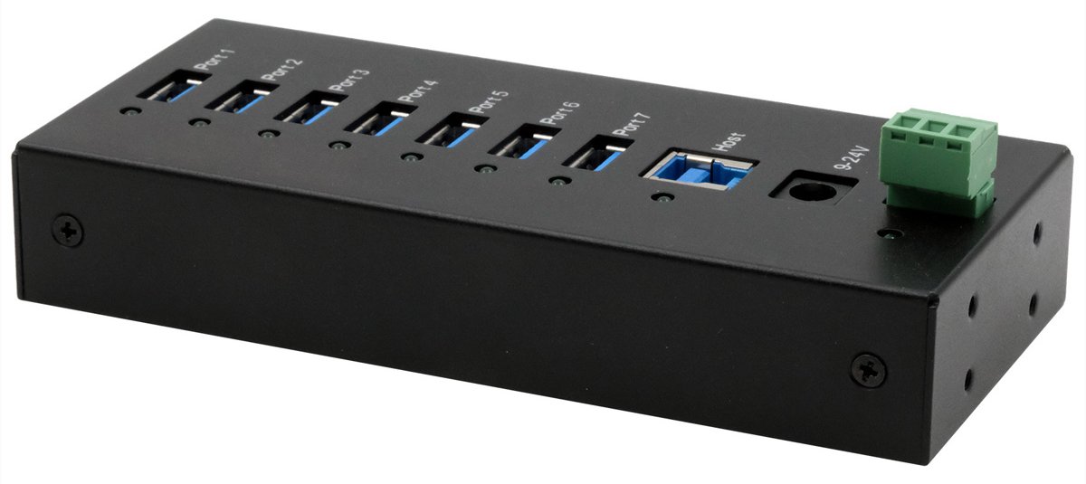 Exsys GmbH 7-Port USB 3.2 Gen 1 Metall HUB DIN-Rail 15KV ESD Schutz Tiveco