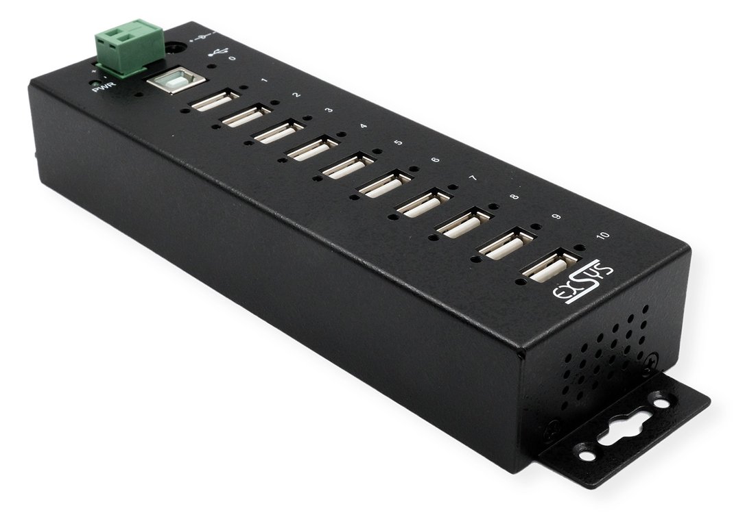 Exsys USB 2.0 HUB 10-PortÜberspannungsch. 15KV ESDÜberspannungss. inkl
