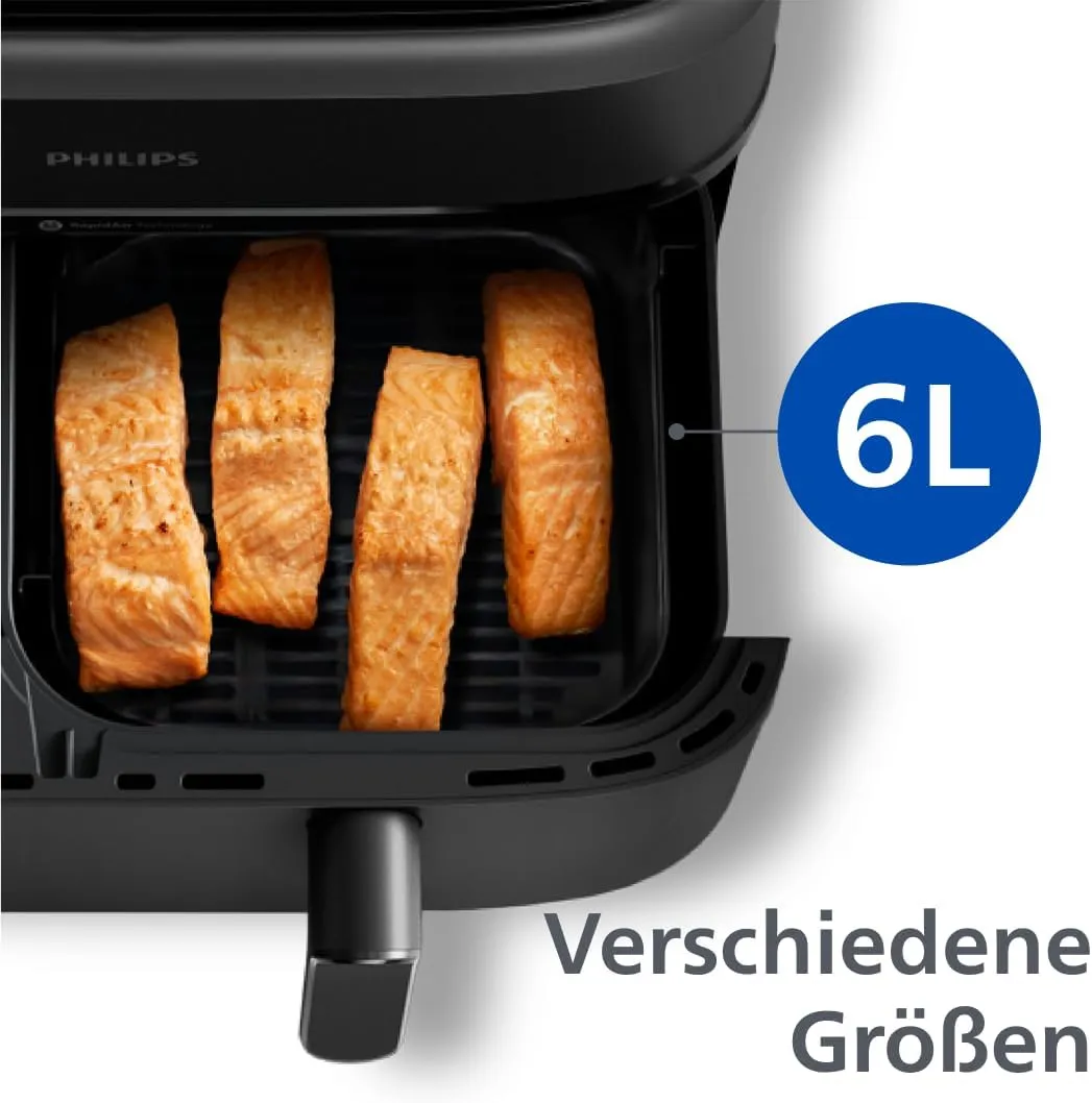 Philips Airfryer Dual Basket 3000 Series Heißluftfritteuse, 9L, 2 Körbe, 2 Gerichte gleichzeitig, RapidAir Plus Technologie, 90% weniger Fett, Energieeffizient, HomeID App (NA350/00) — Bild 3