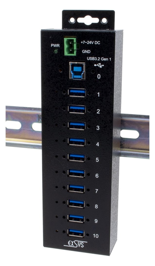 Exsys USB 3.2 Gen1 Hub 10-Port Managed N. inkl.USB-Kabel DIN-Rail-Kit - Kabel-/Adapterset