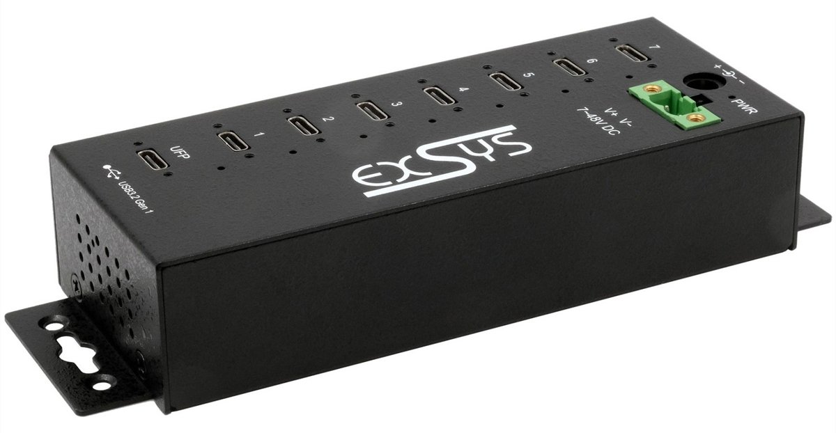 Exsys USB 3.2 Gen1 Hub 7-Port 7xC Anschluss ink.USB-Kabel Din-Rail - Kabel