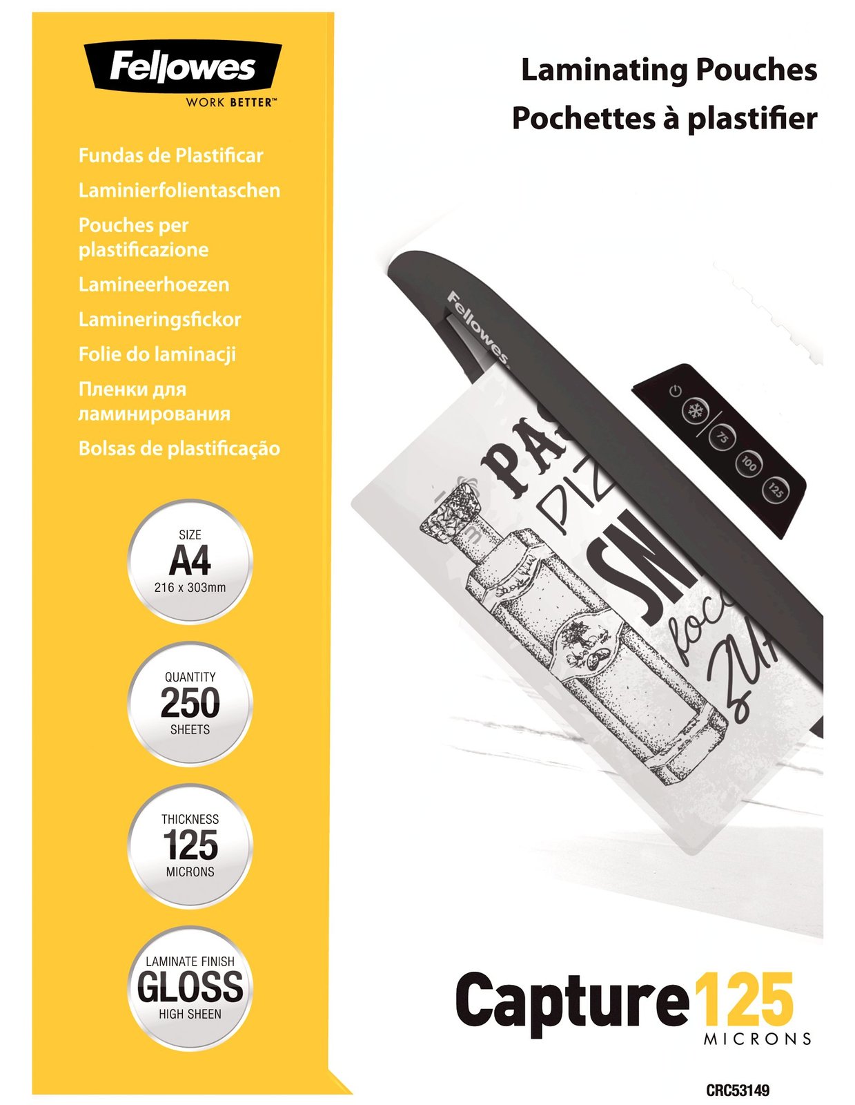 Fellowes Laminating Pouches Capture 125 micron - A4 (210 x 297 mm)