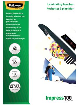 Fellowes Laminating Pouches Impress 100 Micron - 100 Mikrometer - 100er-Pack - glänzend - durchsichtig - A3 von LumaTech