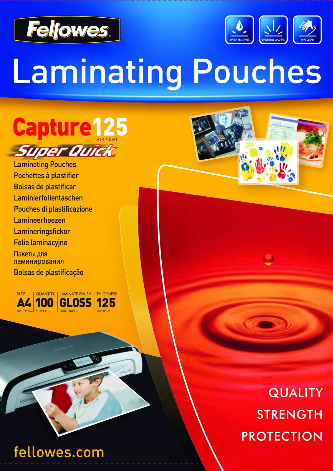 Fellowes Laminating Pouches SuperQuick Capture 125 micron - 125 Mikron - 100er-Pack - glänzend - durchsichtig - A4