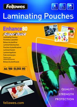 Fellowes Laminating Pouches SuperQuick Enhance 80 micron - 80 Mikron - 100er-Pack - glänzend - durchsichtig - A4 von LumaTech