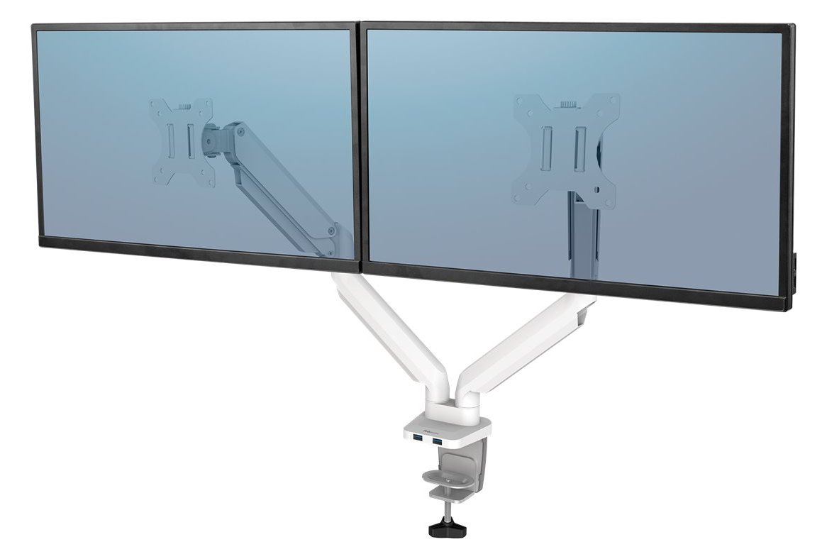 Fellowes Platinum Series - Befestigungskit - einstellbarer Doppelarm - für 2 Monitore - Aluminium - weiß