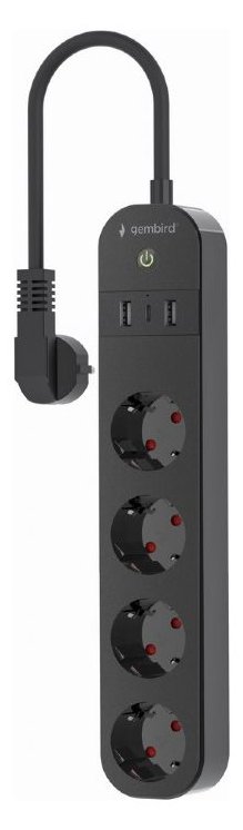Gembird TSL-PS-S4U-01 - Smart Power-Steckdosenleiste - 3680 Watt - Wi-Fi - Eingang Typ F - Typ F, 2 x USB, 24 pin USB-C