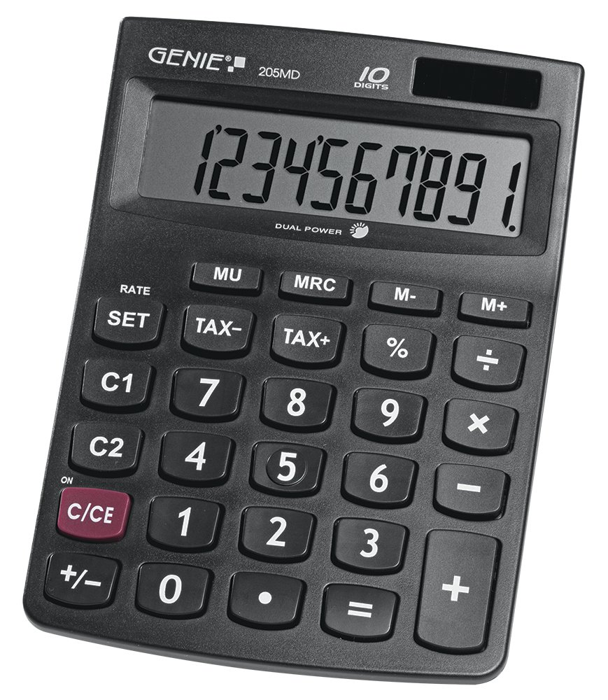 Genie 205 MD - Desktop - Einfacher Taschenrechner - 10 Ziffern - Batterie/Solar - Schwarz