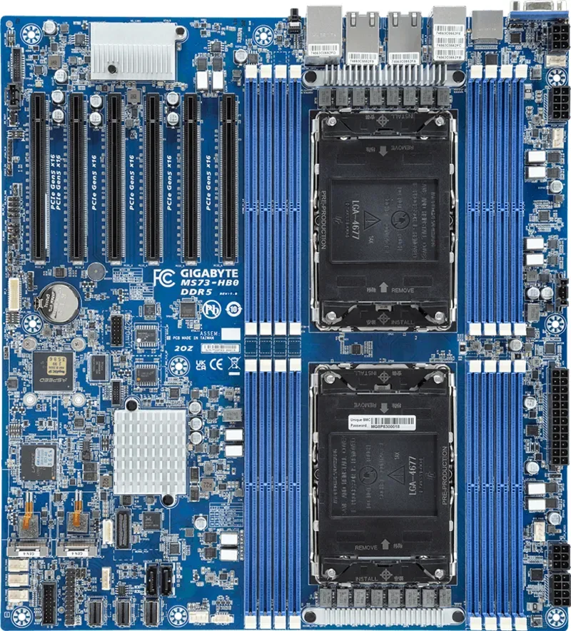 Gigabyte MS73-HB0 - 1.X/3.X - Motherboard - E-ATX - LGA4677 Socket-E - 2 Unterstützte CPUs - Intel C741 Chipsatz, Ansicht 3