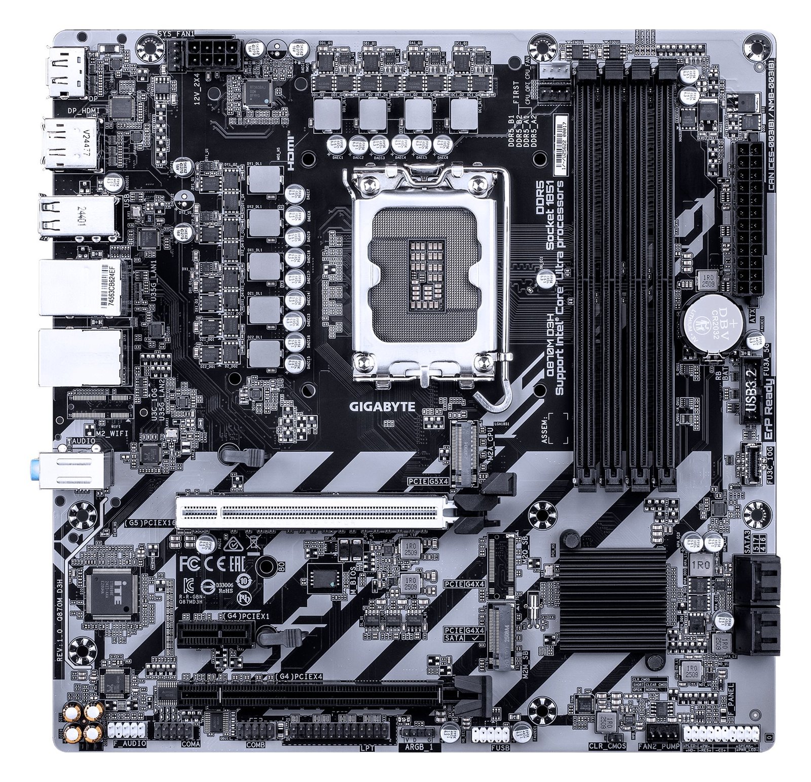 Gigabyte Q870M D3H - Motherboard - micro ATX - LGA1851 Sockel - Q870 Chipsatz - USB 3.2 Gen 1, USB-C 3.2 Gen2