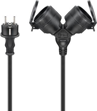 Goobay Doppel-Verlängerungskabel Outdoor 25 m schwarz - Schutzkontaktstecker Hybrid Typ - Kabel - Verlängerungskabel von LumaTech