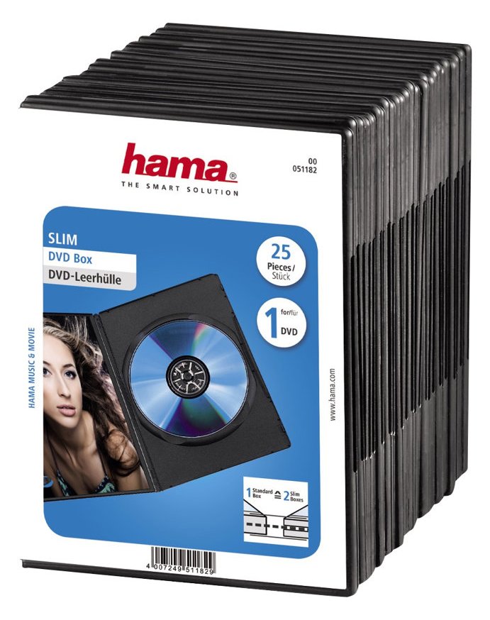 Hama DVD Slim Box - Slim Jewel Case für Speicher-DVD - Kapazität: 1 DVD - Schwarz (Packung mit 25)