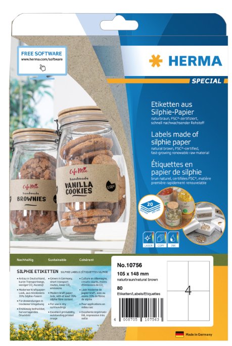 HERMA 10756 - Braun - Rechteck - Dauerhaft - 105 x 148 mm - A4 - Papier