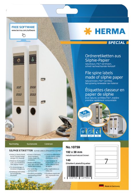 HERMA 10759 - Braun - Rechteck - Dauerhaft - 192 x 38 mm - A4 - Briefumschlag