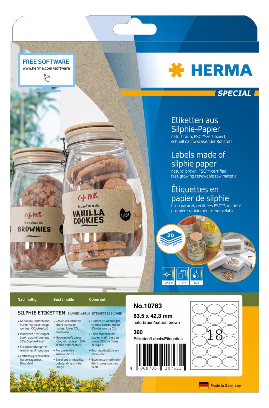 HERMA 10763 - Braun - Ellipse - Dauerhaft - 63,5 x 42,3 - Papier - Laser/Inkjet
