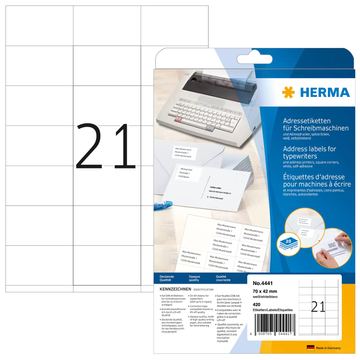 HERMA Adressetiketten für Schreibmaschinen A4 70x42 mm Papier matt Ecken spitz 420 St. - Weiß - Matte - 7 cm - 4,2 cm von LumaTech