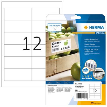 HERMA Etiketten A4 97x42.3 mm weiß extrem stark haftend Papier matt 300 St. - Weiß - Rechteck - Dauerhaft - Papier von LumaTech