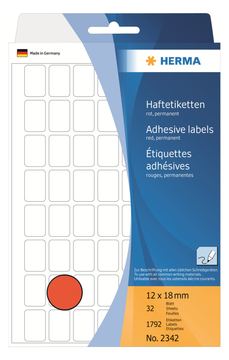 HERMA Permanenter Klebstoff - Rot - 12 x 18 mm 1792 Etikett(en) (32 Bogen x 56) von LumaTech