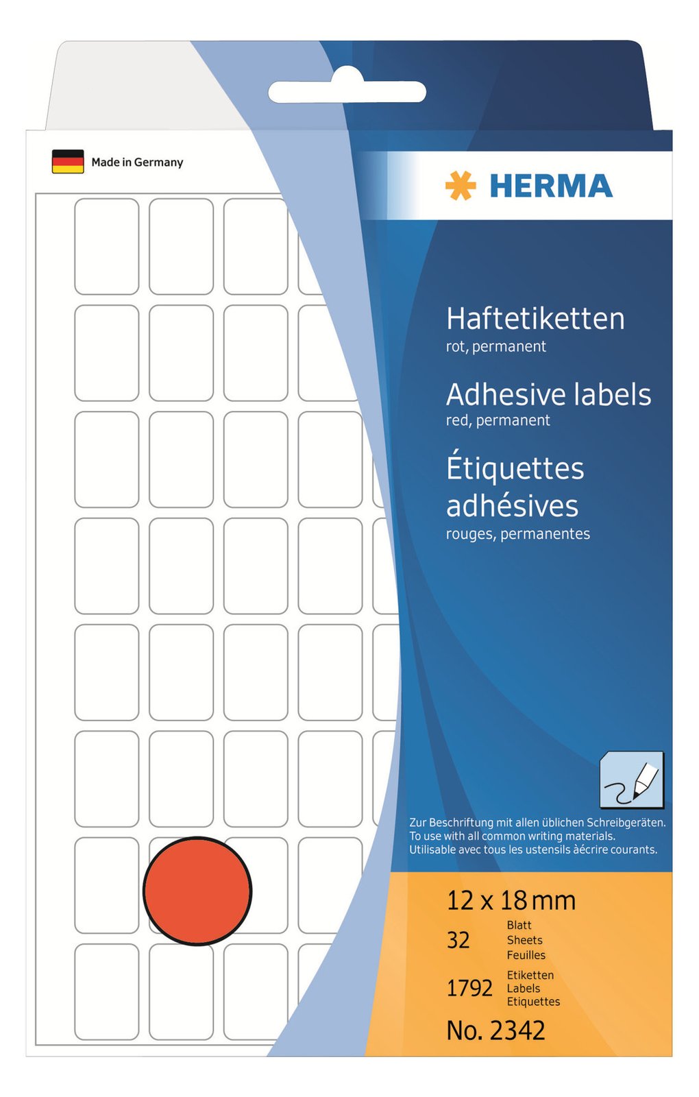 HERMA Permanenter Klebstoff - Rot - 12 x 18 mm 1792 Etikett(en) (32 Bogen x 56)
