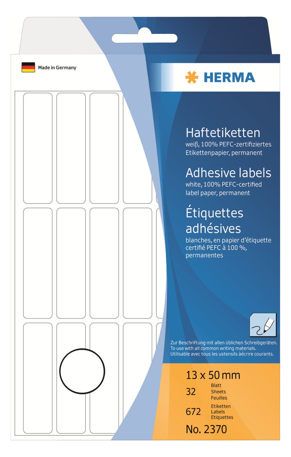 HERMA Permanenter Klebstoff - weiß - 13 x 50 mm 672 Etikett(en) (32 Bogen x 21)
