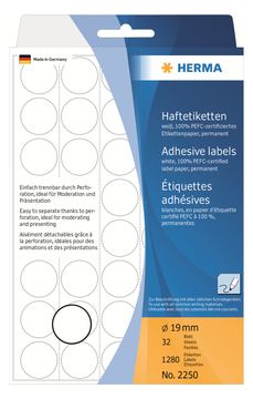 HERMA Permanenter Klebstoff - weiß - 19 mm rund 1280 Etikett(en) (32 Bogen x 40) von LumaTech