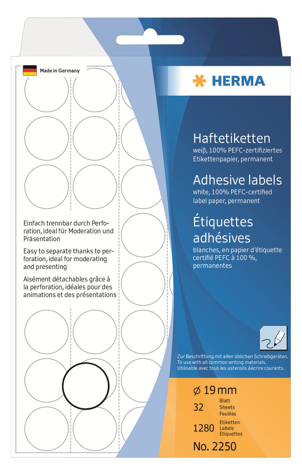 HERMA Permanenter Klebstoff - weiß - 19 mm rund 1280 Etikett(en) (32 Bogen x 40)
