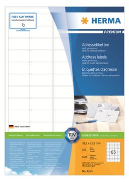 HERMA Premium - Papier - matt - permanent selbstklebend - High White - 38.1 x 21.2 mm 6500 Etikett(en) (100 Bogen x 65) von LumaTech