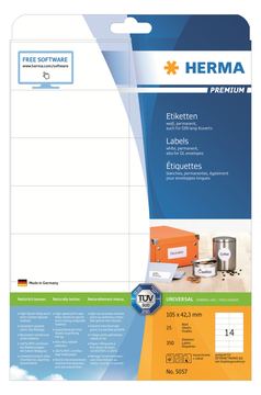HERMA Premium - Papier - matt - permanent selbstklebend - weiß - 105 x 42.3 mm 350 Etikett(en) (25 Bogen x 14) von LumaTech