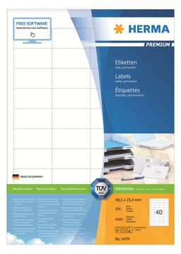 HERMA Premium - Papier - matt - permanent selbstklebend - weiß - 48.5 x 25.4 mm 4000 Etikett(en) (100 Bogen x 40)