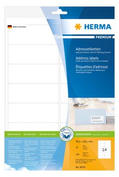 HERMA Premium - Papier - matt - permanent selbstklebend - weiß - 99.1 x 38.1 mm 140 Etikett(en) (10 Bogen x 14) von LumaTech