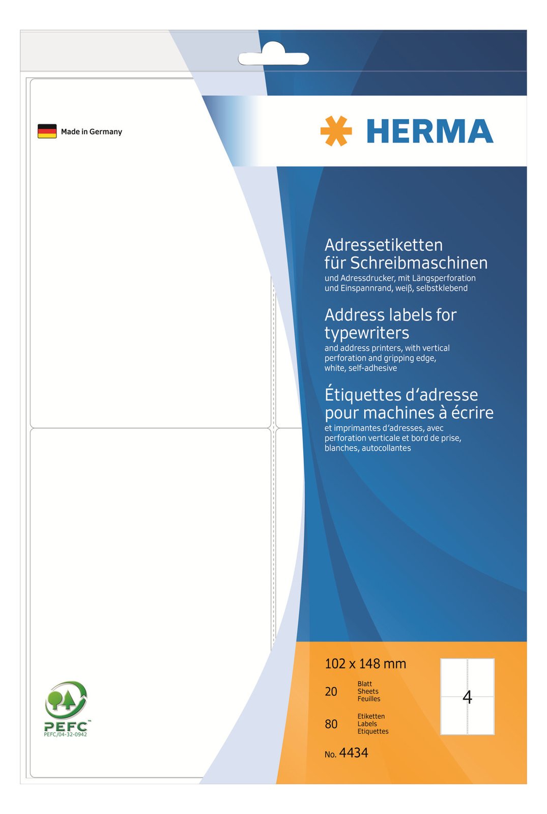 HERMA Selbstklebend - weiß - 102 x 148 mm 80 Etikett(en) (20 Bogen x 4)