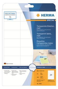 HERMA Special - Matt - permanent selbstklebend - durchsichtig - 66 x 33.8 mm 600 Etikett(en) (25 Bogen x 24) von LumaTech