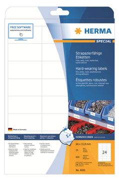 HERMA Special - Matt - permanent selbstklebend - weiß - 66 x 33.8 mm 600 Etikett(en) (25 Bogen x 24)