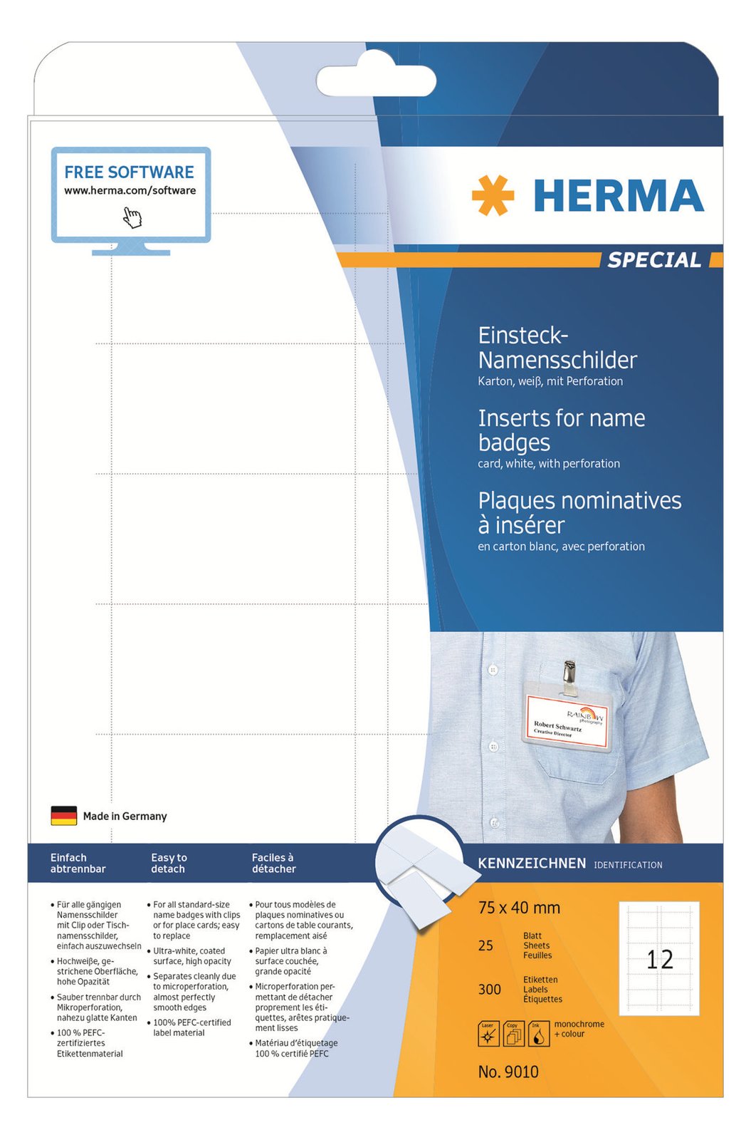 HERMA Special - Nicht klebend - perforiert - weiß - 75 x 40 mm 300 Karte(n) (25 Bogen x 12)