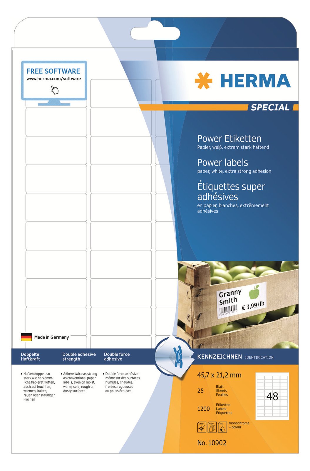 HERMA Special - Papier - matt - extra stark selbstklebend - weiß - 45.7 x 21.2 mm 1200 Etikett(en) (25 Bogen x 48)