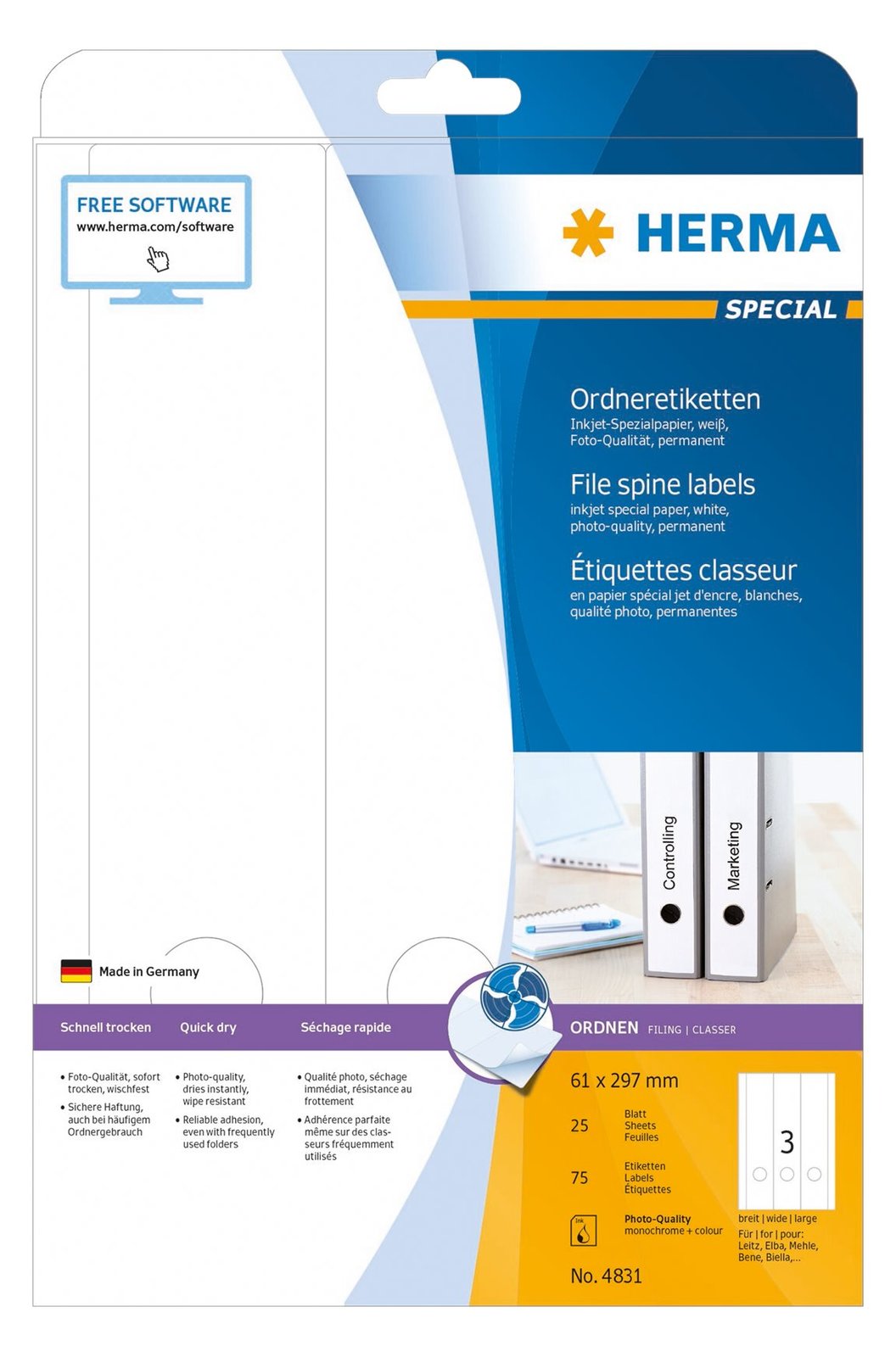 HERMA Special - Papier - matt - permanent selbstklebend - beschichtet - weiß - 61 x 297 mm - 90 g/m² - 75 Etikett(en)