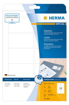 HERMA Special - Papier - matt - permanent selbstklebend - beschichtet - weiß - 83.8 x 50.8 mm - 90 g/m² - 250 Etiketten von LumaTech