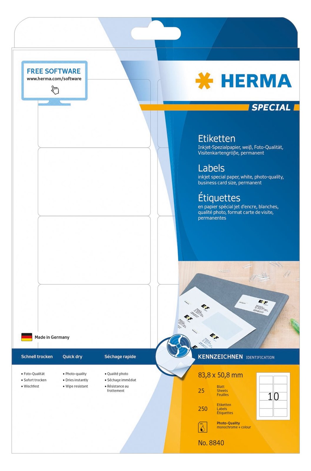 HERMA Special - Papier - matt - permanent selbstklebend - beschichtet - weiß - 83.8 x 50.8 mm - 90 g/m² - 250 Etiketten
