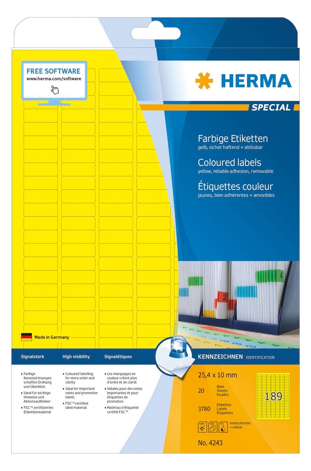 HERMA Special - Papier - matt - permanent selbstklebend - Gelb - 25.4 x 10 mm 3780 Etikett(en) (20 Bogen x 189)