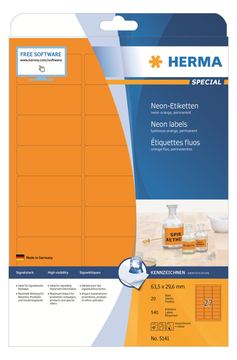 HERMA Special - Papier - matt - permanent selbstklebend - Luminous Orange - 63.5 x 29.6 mm 540 Etikett(en) von LumaTech